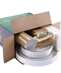 Kick Back Without The Hassle Using This Heavy Duty Gold Disposable Dinnerware Set For 25 Guests with plates, cups, napkins, and silverware.