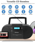 Retro Boombox CD Player And Cassette Player Combo With Bluetooth USB TF Card FM Radio AUX AC DC powered on table