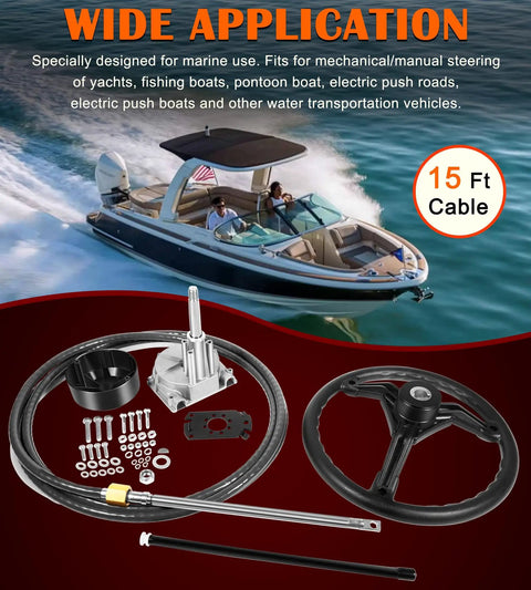 Rotary Marine Steering System Kit With 15 Feet Steering Cable and 13.5 Inch Wheel for yachts and fishing boats