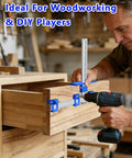 Heavy Duty Cabinet Hardware Jig And Pull Handle Template Featuring Exact Imperial Metric Readouts And Integrated Center Punch in use for drawer installation.