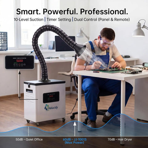 Person using Pro Grade Heavy Duty Solder Fume Extractor With LED Display Control 200W Air Scrubber in a workshop setting