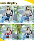 Egg Chair Cushion With Memory Foam For Hanging Indoors Or Outdoors, shown in multiple colors on a white wicker chair