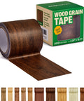 Dark Walnut Wood Grain Repair Tape Slaps Those Nasty Furniture Scratches Dead Flat Instantly With This Heckin Simple Self Adhesive Vinyl Sticker Fix For Cabinets And Tables on a spool with cardboard packaging.