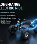 Electric Off Road Go Kart For Teens And Adults with 4000W Power, 31 MPH, Black, on display with electrical effects and features shown.
