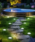 Pathway leading to above-ground pool with Six Pack Solar Pool Lights For Above Ground Pools Waterproof LED Outdoor Pool Lights Easy Nighttime Safety Illumination Cool White Decoration Set Of Six Energy Saving Quick Install