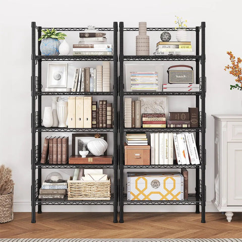 Beefy Five Tier Metal Storage Rack With Adjustable Shelves, 400Lb Total Load, Narrow 21.2W X 9.4D X 59.2H Steel Shelving in living room