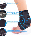 Close-up of AquaFlex Pro Ankle Brace Compression Sleeve For Water Sports with labels highlighting features like air mesh and anti-skid matrix.