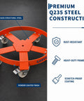 Heavy Duty 55 Gallon Drum Dolly Non Tipping With Steel Frame And Powder Coated Finish, 1,250 Lbs Capacity, Rust Resistant Cross Braces Prevent Warping, Industrial Drum Transport Tool, orange steel frame with casters