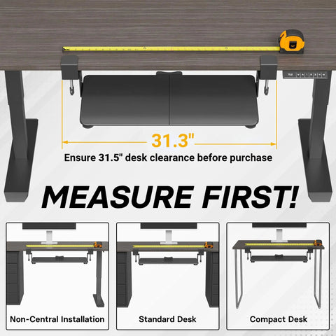 Measure before installing Under Desk Keyboard Tray With Pull Out Keyboard And Mouse Platform C Clamp Mount 25.6 By 11.8 Inches