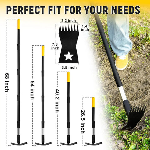 Stand Up Weed Puller With 68 Inch Long Handle, 2 In 1 Weed Rake And Garden Hoe Combo with size options on grassy yard
