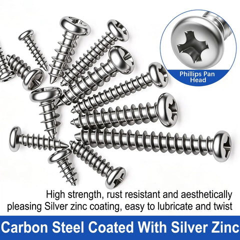 Self Tapping Wood Screws Set 685Pcs M2 M3 M4 Phillips Pan Head Assortment Kit 14 Sizes For DIY Plastic Wood Soft Metal And Sheet Metal Cross Recessed Drive Carbon Steel With Black Zinc Finish Built Tough And Rust Resistant, Phillips pan head screws