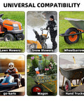 Collage showcasing compatibility of Heavy Duty Inner Tube 4.80/4.00-8 for wheelbarrows, mowers, go-karts, wagons, hand trucks