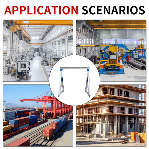 Heavy Duty Portable Gantry Crane, 3 Ton 6600 Lb Max Lift in various application scenarios including workshops and construction sites.