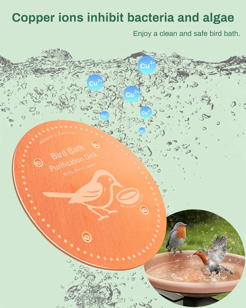 Pure Copper Bird Bath Purification Disk With Solar Power Heater Deicer For Outdoor Baths Keeps Water Clean And Bird Safe