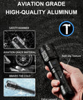 Rechargeable High Lumen Flashlight With 100000 Lumens, tactical beam, aviation-grade aluminum body showcasing anti-slip texture.