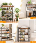 Five Tier Shoe Rack With Hooks, Adjustable Mesh Shelves, Metal Storage Organizer in balcony, entryway, closet, and bathroom