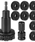 Close-up of All In One Wheel Hub Cleaning Kit With Resurfacing Pads And Stud Cleaner showing eight pads and rust removal tool.