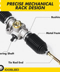 Club Car Precedent Steering Gear Box Assembly Rack Replacement for Precedent Onward Tempo 2004 Up Gas and Electric Golf Carts OEM 102288601 103679701 Direct Fit showing precise mechanical rack design with bushing, tie rod end, and steering shaft details.