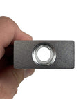 Close-up of Aluminum Push To Connect Air Manifold Splitter Block With Four Three Eighths Inch Female NPT Ports For Air Line Distribution And Easy Setup Includes Four Mounting Holes