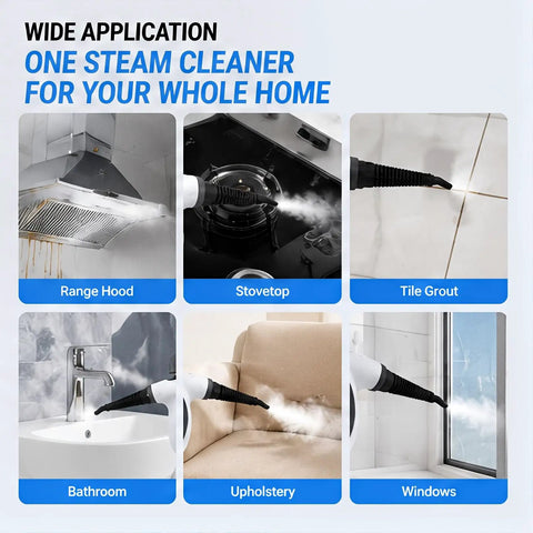 Powerful 1050w Handheld Steam Pro Cleaner For Home With 230 Degree High Pressure And 12 Accessories Fast 15s Heat Up cleaning range hood, stovetop, and tile grout.