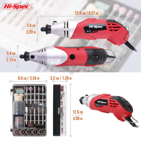 Powerful 170W Rotary Tool Kit With 121 Piece Dremel Compatible Bit Set for cutting, grinding, sanding, drilling, and polishing.