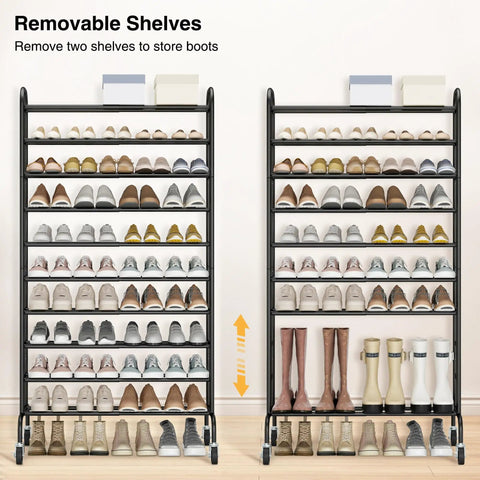 Expandable 10 Tier Metal Shoe Rack Tall Free Standing Organizer For Entryway Or Garage Go To Space Saver Adjustable