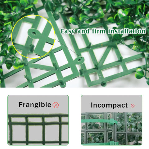 Close-up of 24 Pack 20x20 Inches Artificial Boxwood Panels For Privacy Hedge Screen Outdoor Indoor Garden Fence showing interlocking grid