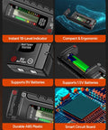 Universal Battery Tester With Clear LCD Readout No Battery Needed For AA AAA C D 9V And Button Cells Quick 18 Level Power Check For Household Devices And Rechargers., black ABS plastic digital tester with LCD meter and 9V battery slot