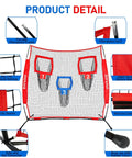 Diagram of 6 By 6 Foot Football Training Net With Three Target Pockets, Portable QB Throwing Practice Gear details and features.