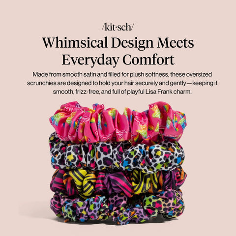 Rainbow Leopard Eco Friendly Satin Scrunchies Set 4 Pcs Soft As Silk Hair Ties That Glide No Damage For Frizz Free Sleep Ponytail Stretches