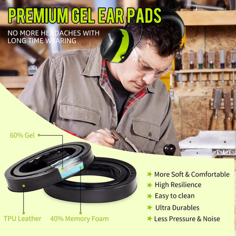 Man wearing Bluetooth Hearing Protection With 25dB NRR And 1500mAh Rechargeable Battery, 40 Hour Playback, Wireless Ear Muffs in workshop