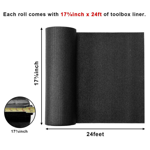 Non Slip Foam Rubber Toolbox Drawer Liner 18 Inch By 24 Feet Easy Cut Mat with Grid Lines, roll shown with measurements