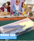 Children building models with 25-Piece Model Building Tools Kit For Hobbyists And DIY Enthusiasts, storage box visible on cutting mat.