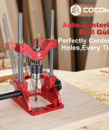 Portable Drill Guide For Mad Precise Angled And Straight Holes From Zero To Sixty Degrees with red auto-centering frame