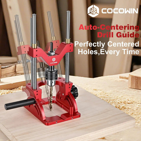 Portable Drill Guide For Mad Precise Angled And Straight Holes From Zero To Sixty Degrees with red auto-centering frame