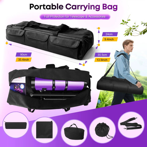 Black carrying bag for 150mm Aperture Newtonian Reflector Telescope for Adults and Beginners with Equatorial Mount.