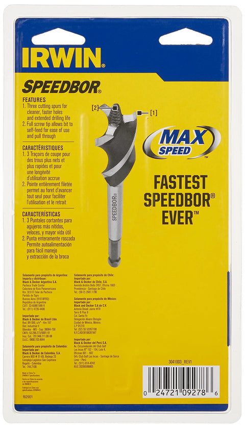 IRWIN Speedbor wood drill bit set, 3-piece, yellow and blue packaging