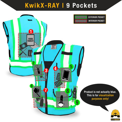 X-ray view of Godfather High Visibility Safety Vest 2 Pack With Cushioned Collar Class 2 ANSI OSHA Reflective Zones and 9 Pockets