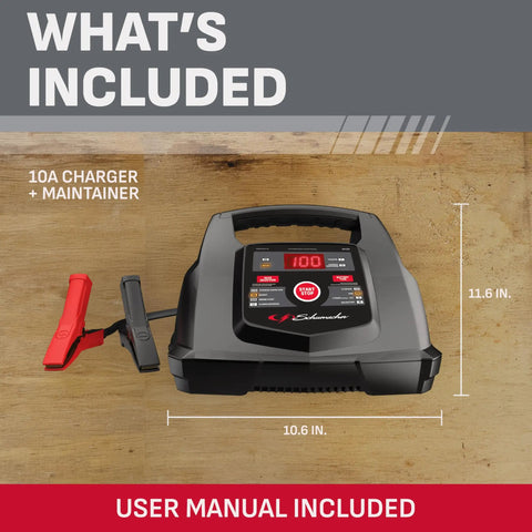 Kickstart Your Ride With This Smart 6V And 12V Car Battery Charger And Maintainer, 10A automatic charger and maintainer with clamps.
