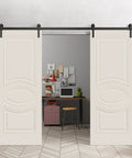 Diy Friendly Double Barn Door Set 84 By 96 Inches Creamy Painted Solid Panel Interior Doors With 13 Foot Rail Track Kit in living room