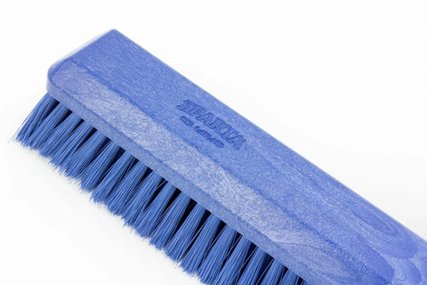 Top Shelf Plastic Push Broom Head Built Tough Heavy Duty Workhorse combines soft medium stiff bristles in blue.