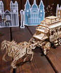 Wooden Stagecoach 3D Puzzle Construction Kit With Self Moving Gears Openable Cabin Doors And Detailed Mechanical Fun For Builders Of All Ages Perfect STEM Toy For Curious Kiddos And Grownups Who Love Hands On Gear Puzzles. wooden stagecoach with horse team