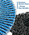 Pro Grade Metal Prep Kit for Angle Grinder With 25 Pack Strip and Flap Disc Set close-up of blue flap disc and black strip disc