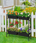 32 Inch Tall Elevated Raised Garden Bed With Trellis And Sturdy Legs For Vertical Outdoor Gardening Of Vegetables Herbs And Flowers In Four Separate Planter Boxes For Balcony Patio Or Backyard Black