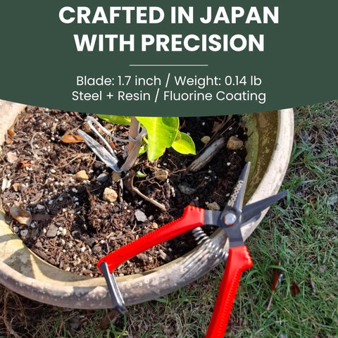 Ultra Lightweight Micro Tip Harvesting Snips for Herbs Flowers Veggies With 65g Weight, Spring Action and Safety Lock in use.