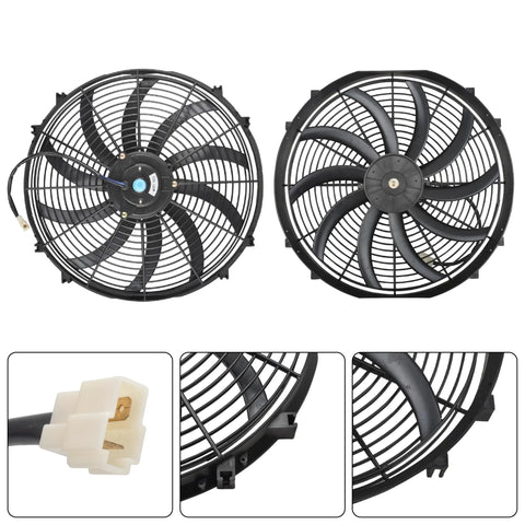 Heavy Lifting 14 Inch Slim Push Pull Electric Radiator Cooling Fan 12 Volt 90 Watt Beast Mode Eight Blade Engine Cooler showing dual fans.