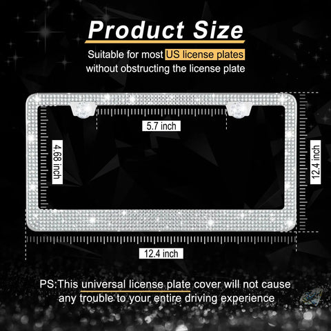 Sparkly Rhinestone License Plate Frame For Women, Two Pack Bling Car Accessories, 12.4 x 6.5 inch size specifications