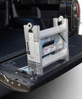 Truck Pal Tailgate Ladder For Pickup Trucks Lightweight Aluminum Access Step Supports Up To 300 Lb Duty Rating Fits Open Tailgates Up To 38 Inches Safe Quick Bed Access And Self Storage Convenience, folded on pickup tailgate
