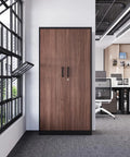Front view of 72 Inch Steel Locker Cabinet With Locking Doors For Office Home School Gym Hotel And More Wood Grain Finish Boss Level Heavy Duty Metal Storage Cabinet 72 x 36 x 18 Inches Moisture Proof Rust Resistant.