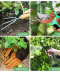 9-Piece Heavy Duty Garden Hand Tools Set with Rust-Proof Stainless Steel Tools and Cool Organizer Tote tools in use